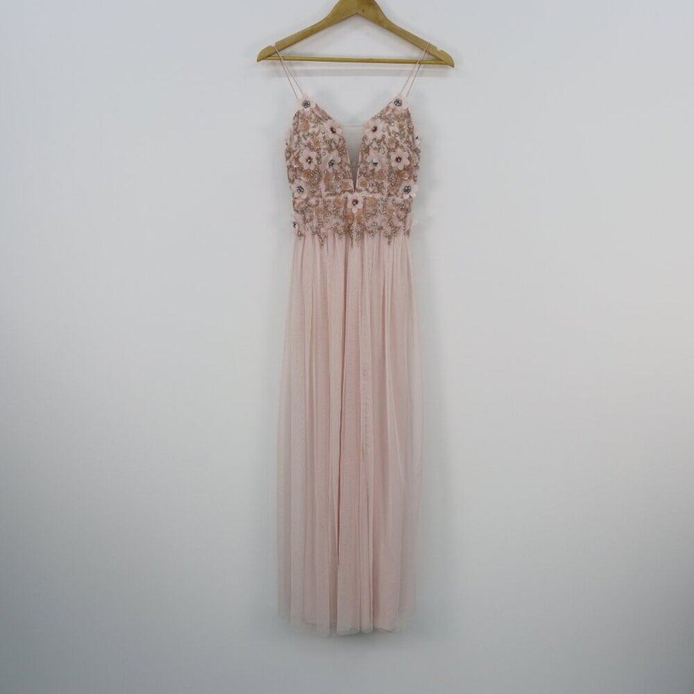 Aidan By Aidan Mattox Gown Women's Pink Beaded Embellished Floral Gown Size 0